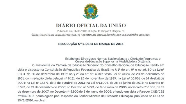 Diretrizes de Oferta de Cursos a Distância