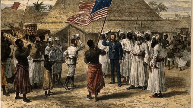 Meeting between Henry Morton Stanley and David Livingstone