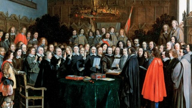 Gerard ter Borch The Ratification of the Treaty of Münster, oil painting,1648, Rijksmuseum.