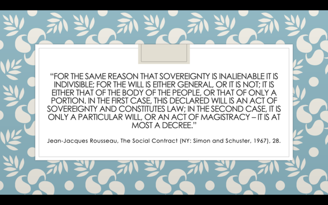 Jean-Jacques Rousseau Publishes The Social Contract. Quotation taken from Jean-Jacques Rousseau, The Social Contract (NY: Simon and Schuster, 1967), 28.