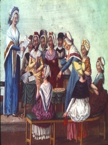 Olympe de Gouges reading the Declaration of the rights of women to a Patriotic Women's Club