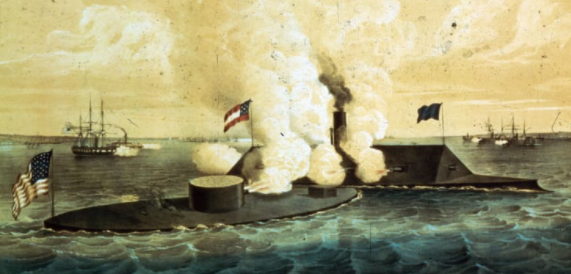 The Merrimac and the Monitor fight of the Virginia coast