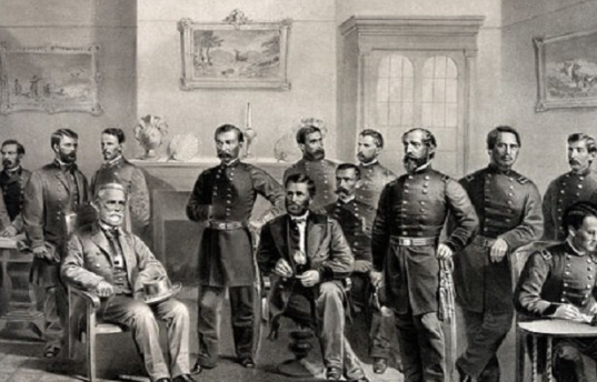 Robert E. Lee surrenders at Appomattox