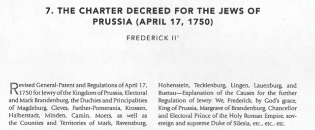 The Charter Decreed for the Jews of Prussia
