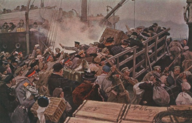 Flight of the bourgeoisie from Novorossiysk in 1920 by Ivan Vladimirov.