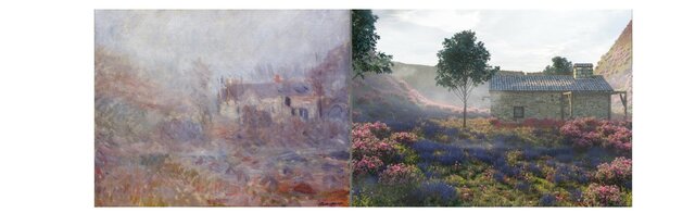 CLAUDE MONET: CASAS EN FALAISE EN LA NIEBLA