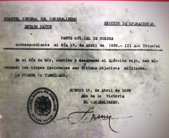 Último parte de Guerra y fin de la misma.