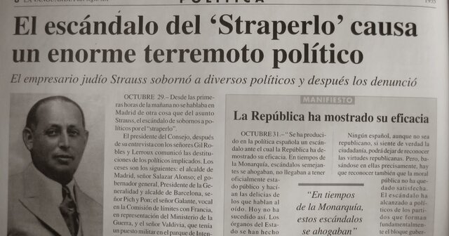 Lerroux se ve obligado a dimitir tras el escándalo del estraperlo.