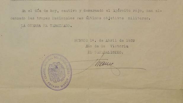 Último parte de Guerra y fin de la misma