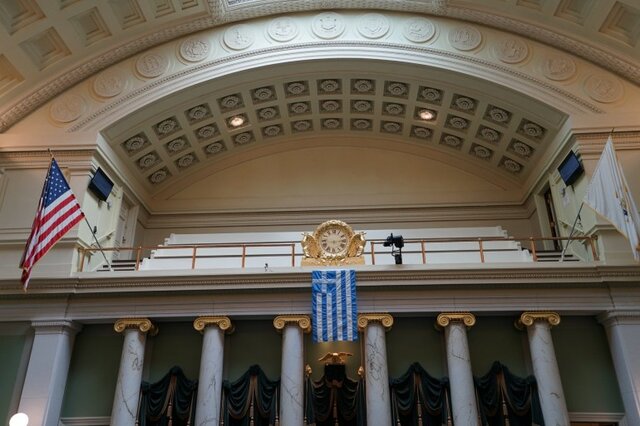 Greek Flag Flying over the Rhode Island State House