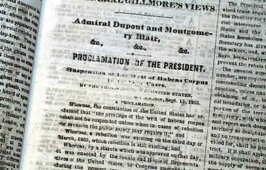 Lincoln suspends habeas corpus