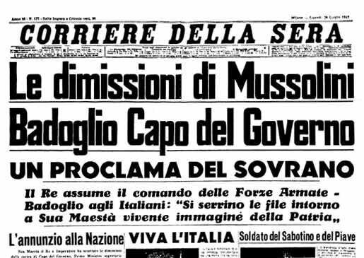 La caduta del fascismo e l'armistizio di Badoglio