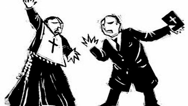 Conflicte religios entre els protestants i els catòlics.