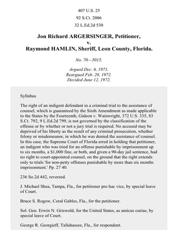 Argersinger v. Hamlin