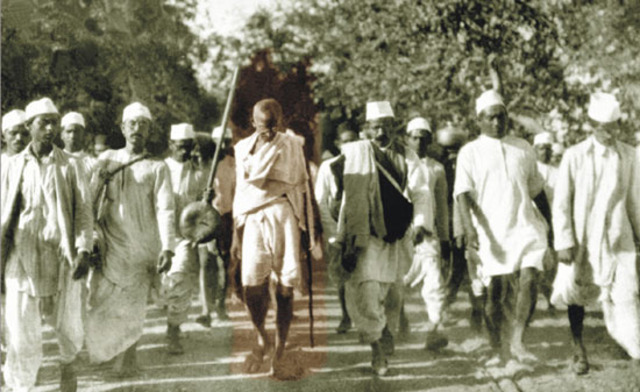 Gandhi leads the Salt March.
