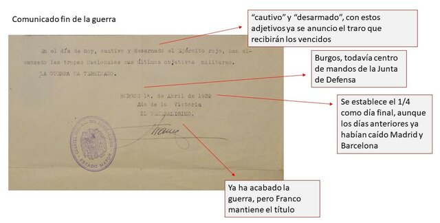 Comunicado fin de la guerra