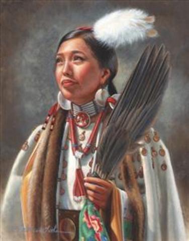 Sacagawea is pregnant with her first child.