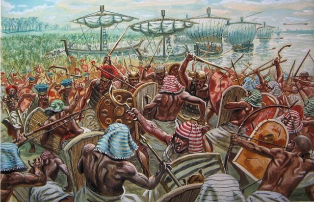 RAMSES II RECHAZA UN INTENTO DE CONQUISTA DE LOS PUEBLOS DEL MAR.