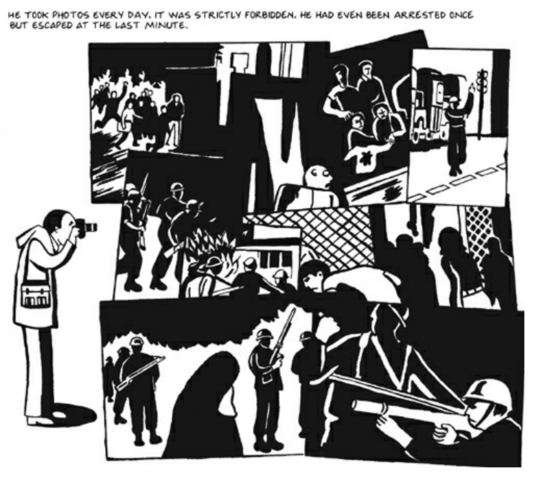 Father taking pictures of the demonstrations against the revolution