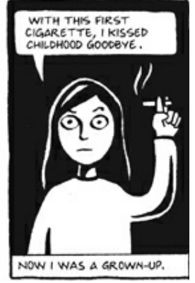 Marjane smoked her first cigarette, to symbolize her own adulthood