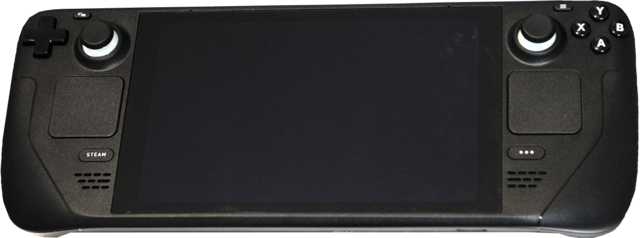 Steam Deck - One of the newest-released handheld gaming consoles. This device features a screen with a control panel on both sides. The screen resolution is 1280 x 800. Users may take advantage of the widest selection of games released for any console.