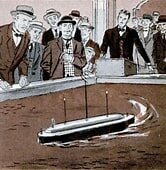 Nikola Tesla builds and demonstrates a remote controlled robot boat