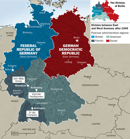 Federal Republic of Germany and German Democratic Republic on a Map