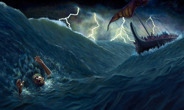 Jonah is thrown into the sea
