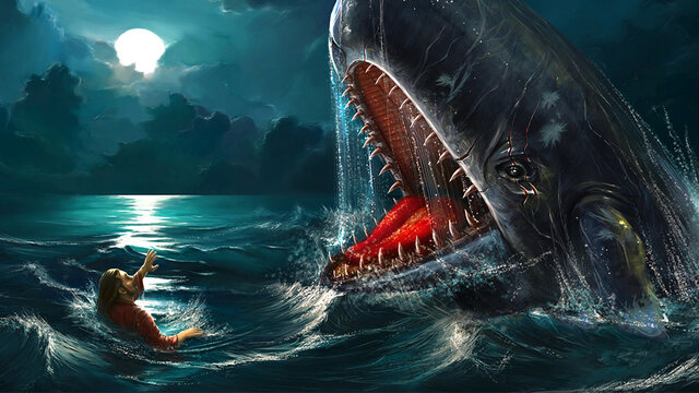 Jonah is swallowed by a large fish.