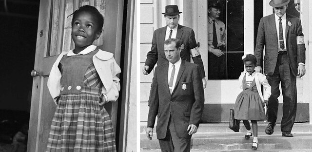 Ruby Bridges escorted by armed guards to school