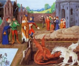 Ilustraciones de dragones en el libro Rugum Britanniae