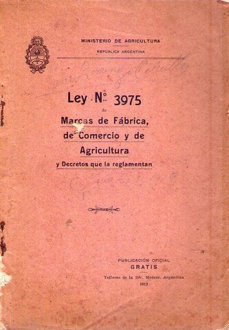 Ley 3975 Marcas de fábrica, comercio y agricultura