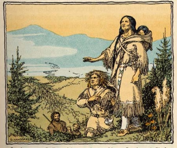 Sacagawea, Jean Baptiste, and Charbonneau leave the expedition after helping Lewis and Clark to their destination.