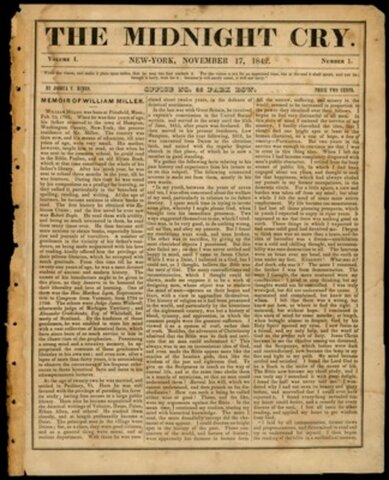 Se publicó el primer número del periódico millerita “Midnaigth Cry”, por Josué V. Hames