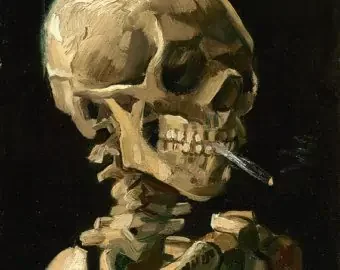 Skull of a Skeleton with Burning Cigarette