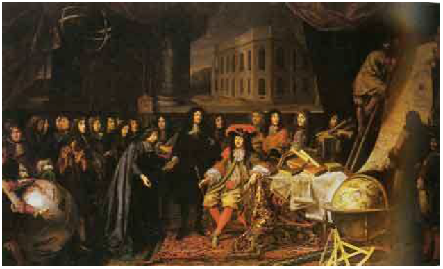 La creación de la Academia de Ciencias y la fundación del Observatorio de Paris, ante el rey Luís XIV.