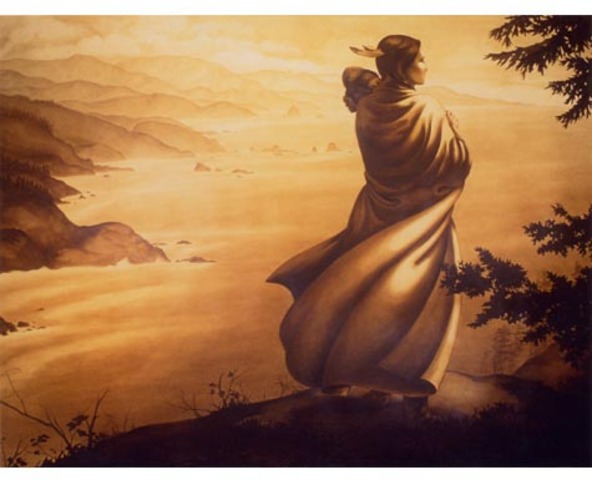 Sacagawea trades her torqouise belt to traders for a fur coat that Lewis and Clark wished to give to Thomas Jefferson as a present.