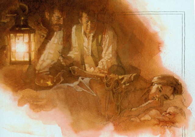 Sacagawea becomes ill. Her husband is often a burden to her, ordering her to gather fruit and things to eat even when she is very ill. As a close companion of Sacagawea, Clark tried to protect her at many times, and eventually nurses her back to health.