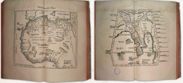 Mapa ptolemaico clásico. Tablas de África, India y China
