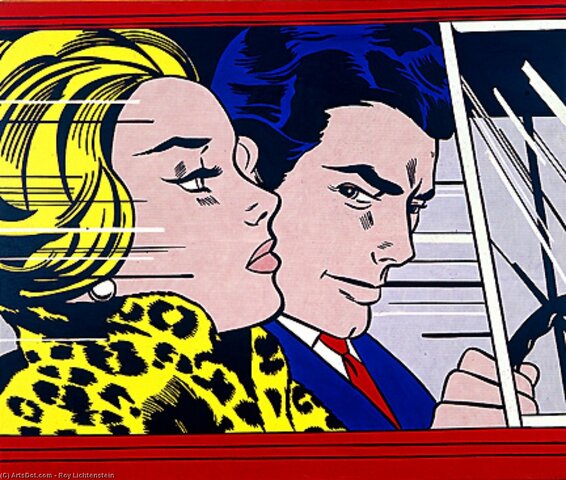POP ART-  Finas Reproducciones de Arte – Comprar una Pintura Famosa – En el coche , de Roy Lichtenstein. 1963.