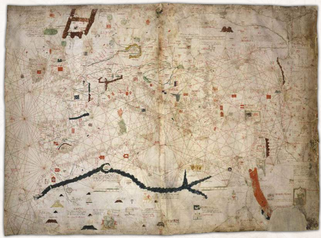 Mapa portulano de la escuela mallorquina. Por Angelino Dulcert.