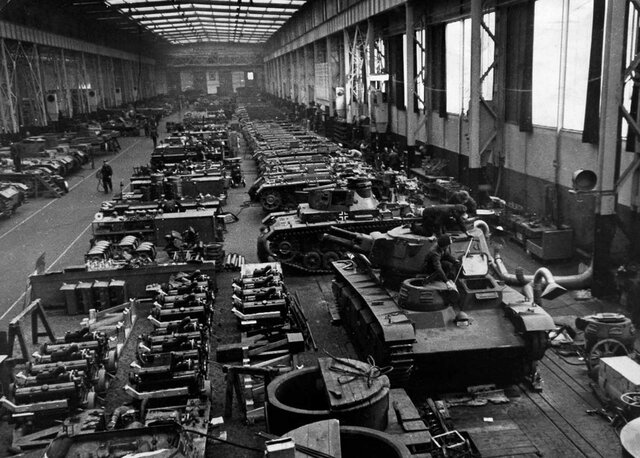 Wartime production with the assembly line