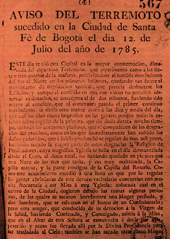 Aviso del Terremoto en la ciudad de Santa Fe de Bogota