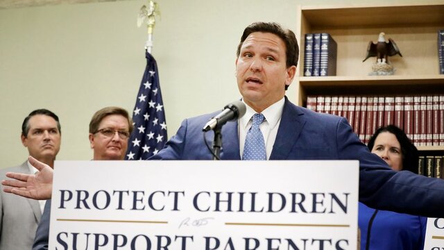(L) “Don’t Say to Gay” law is signed by Republican Florida Governor Ron DeSantis.