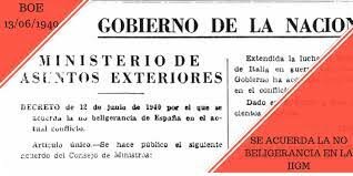 Espanya es declara no bel·ligerant en la Segona Guerra Mundial