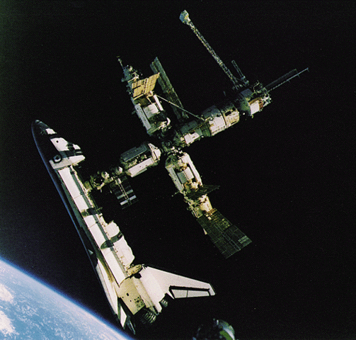 Atlantis and Mir Dock in Space