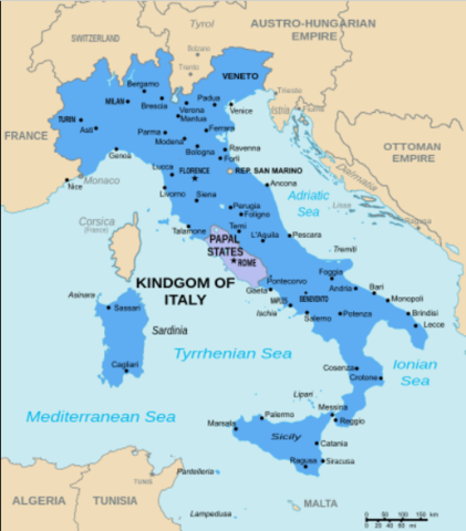 Papal States taken over by New Nation of Italy