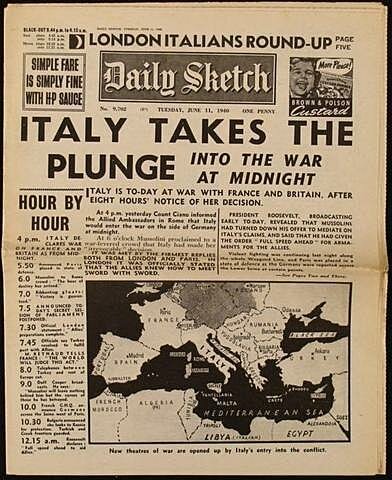 Italy enters WW II on side of Germany
