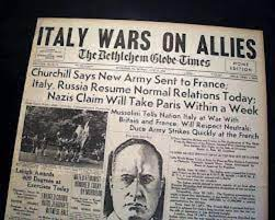 Italy enters WW II on side of Germany