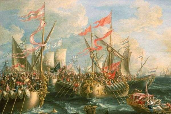 Batalla de Actium. Las legiones romanas de Octavio Augusto derrotan a Marco  Antonio.